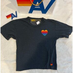 Aviator Nation Dark Gray Tee with Rainbow Heart